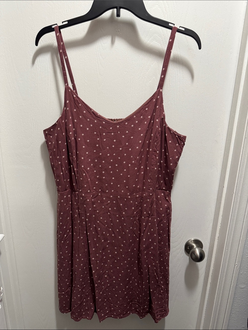 Maurices Maroon Polka Dot Spaghetti Strap Midi Dress